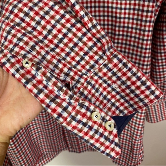 VAN LAACK ROYAL Red White and Blue Plaid Cotton Flannel Shirt - Size Large - Picture 5 of 7